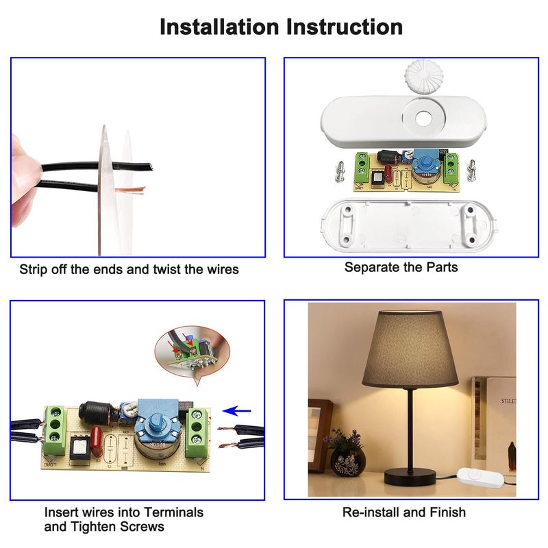 PLUSPOE Inline Dimmer Switch, Knob Lamp Dimmer, Cord Lights Switch Replacement for Floor Lamp, Table Lamp, Pendant Light, Works for Incandescent, Halogen Bulbs, Dimmable LED (White) - Image 4